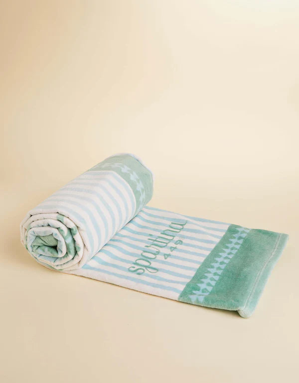 Palm Stripe Sea Foam Beach Towel