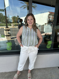Sleeveless Popover Blouse Green White Stripe