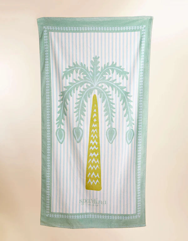 Palm Stripe Sea Foam Beach Towel