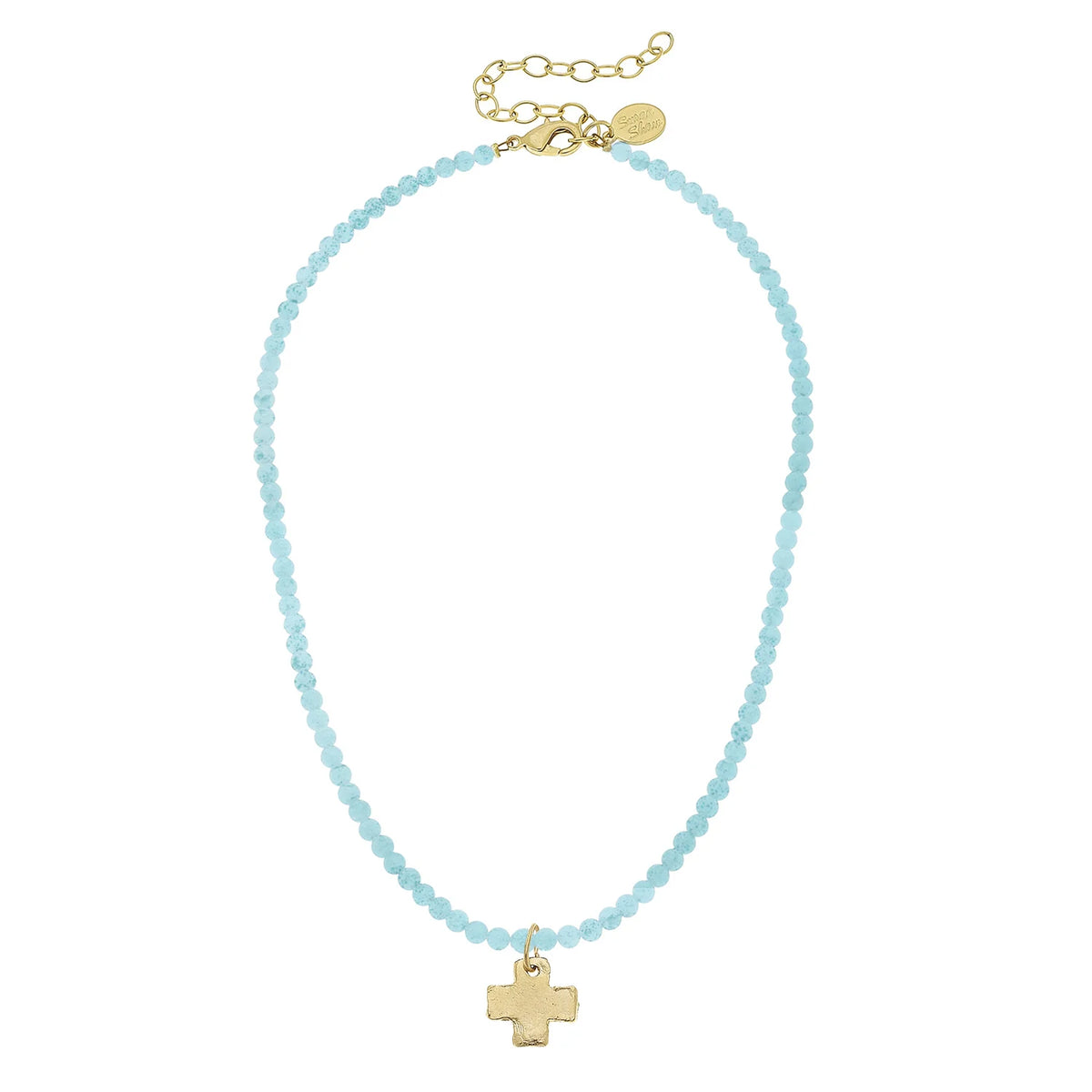 Alys Aqua Agate Cross Necklace