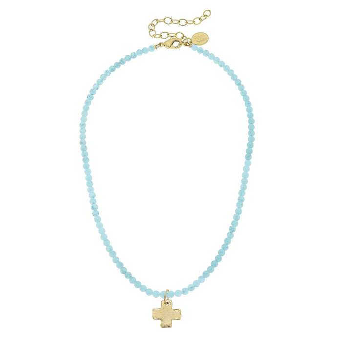 Alys Aqua Agate Cross Necklace