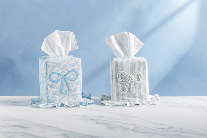 Toile Bow Tissue Box Cover