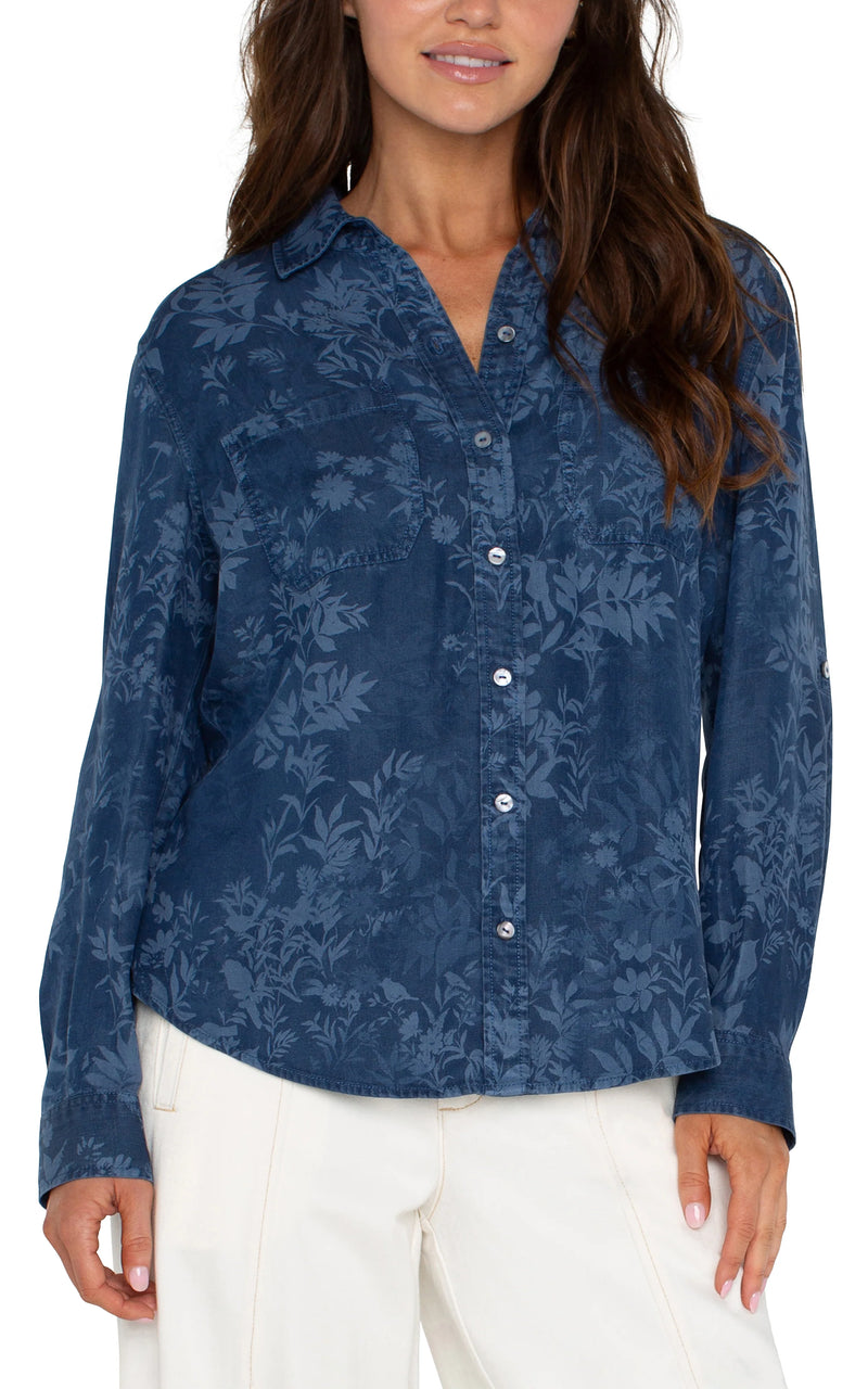 Rolled Sleeve Indigo Floral