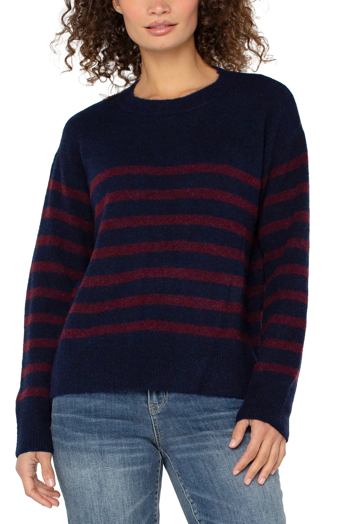 Crew Neck Drop Shoulder Sweater Burgundy Navy