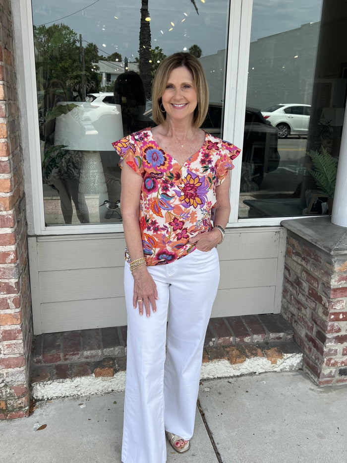 Flutter Sleeve Button Front Top