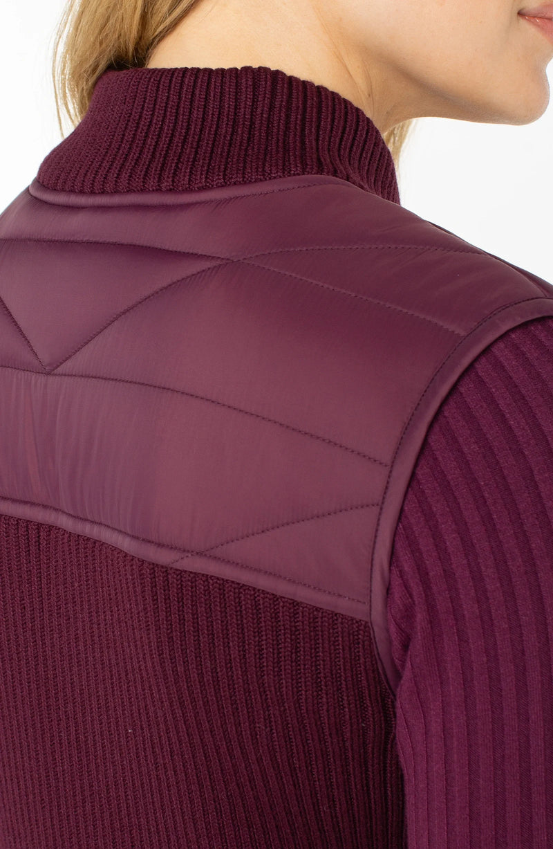 Sleeveless Quilted Full Zip Sweater Vest Wine Berry