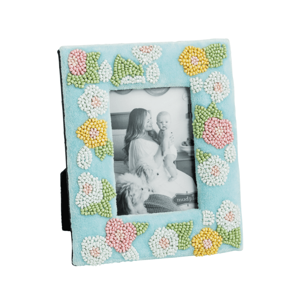 Blue Floral Beaded Frame