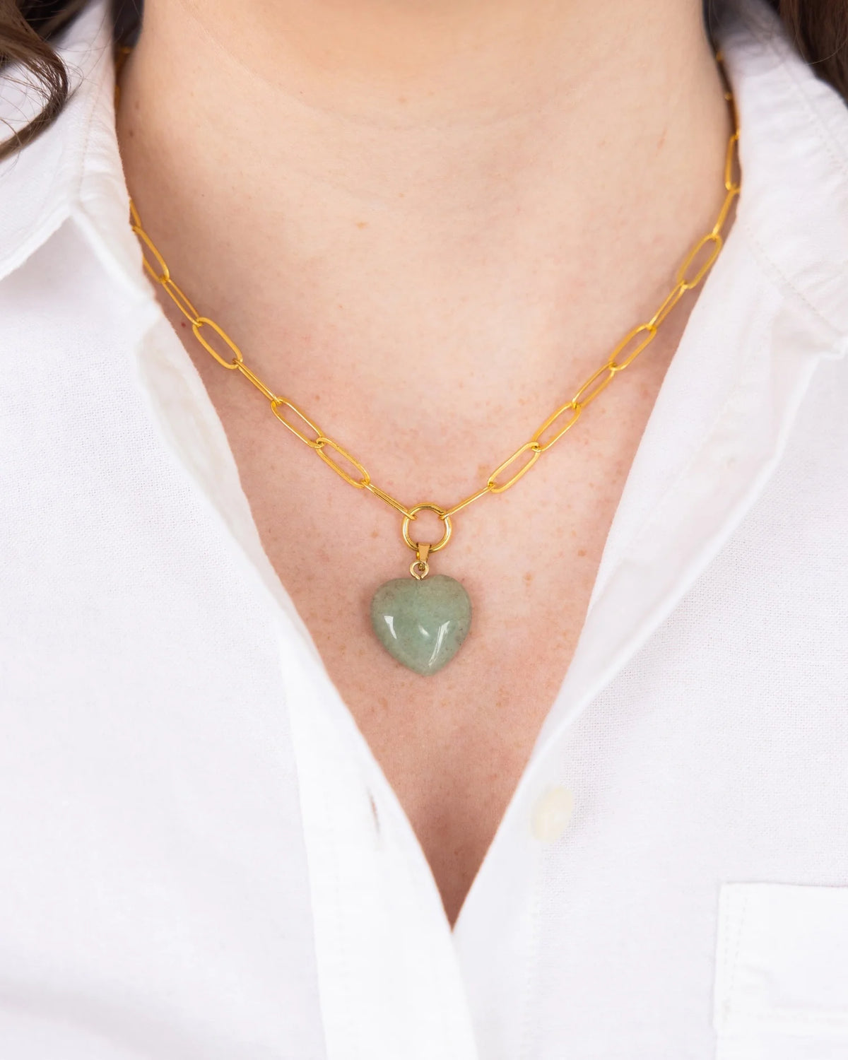 Audrey Jade Heart Paperclip Necklace