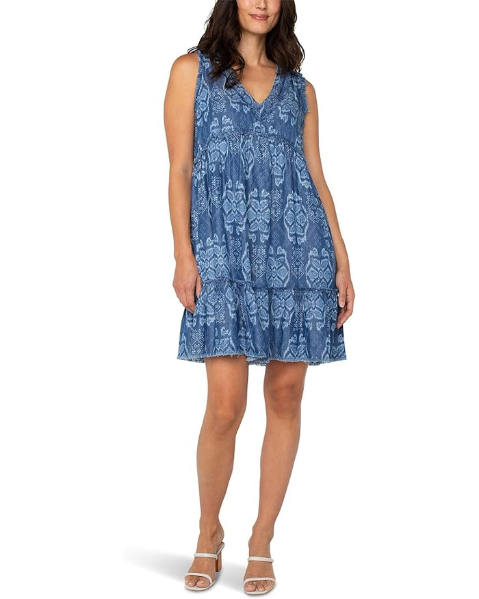 V-Neck Ruffle Fray Dress