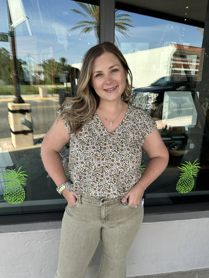 Dolman Tie Back Woven Top Olive Leaf