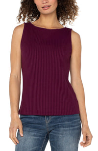 Sleeveless Boat Neck Rib Top