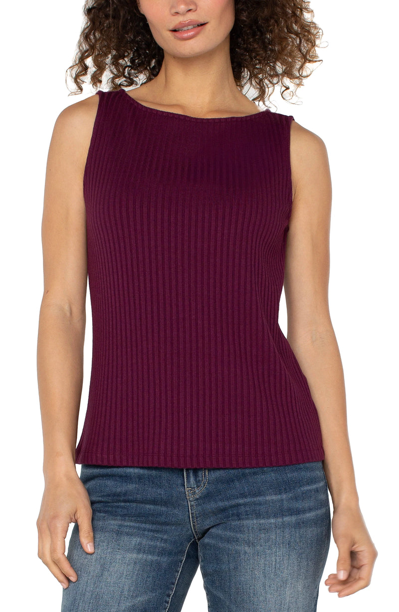 Sleeveless Boat Neck Rib Top
