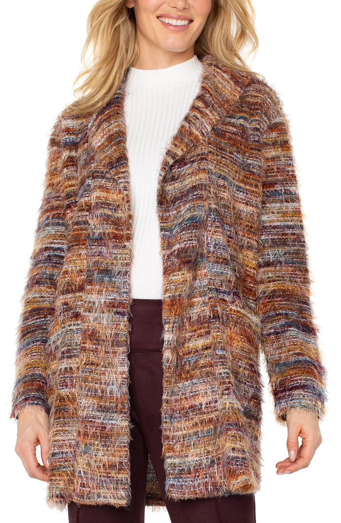 Open Front Coatigan Sweater Multi Feather Knit