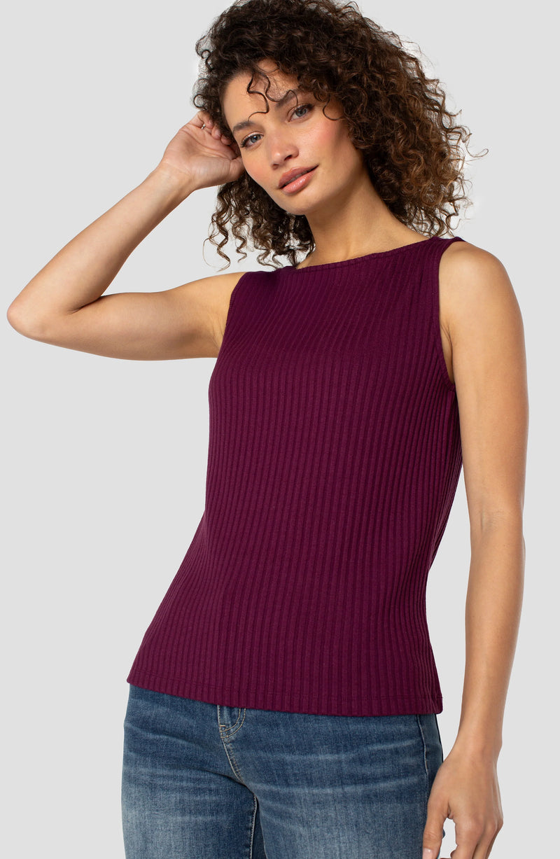 Sleeveless Boat Neck Rib Top