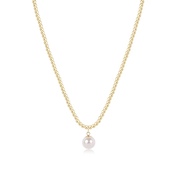 17" Beaded Choker 3mm Classic Gold Pearl 10mm Charm