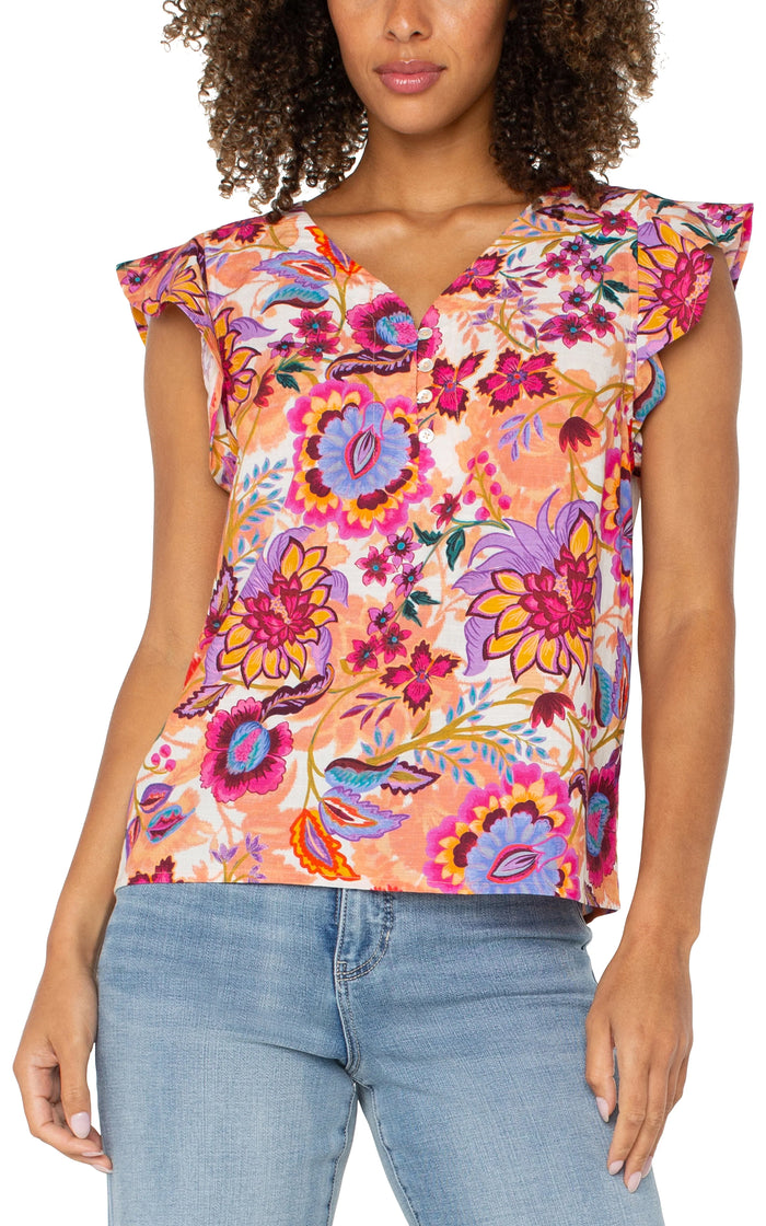 Flutter Sleeve Button Front Top