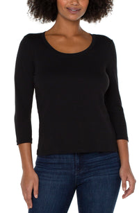 3/4 Sleeve Scoop Neck Knit Tee Black