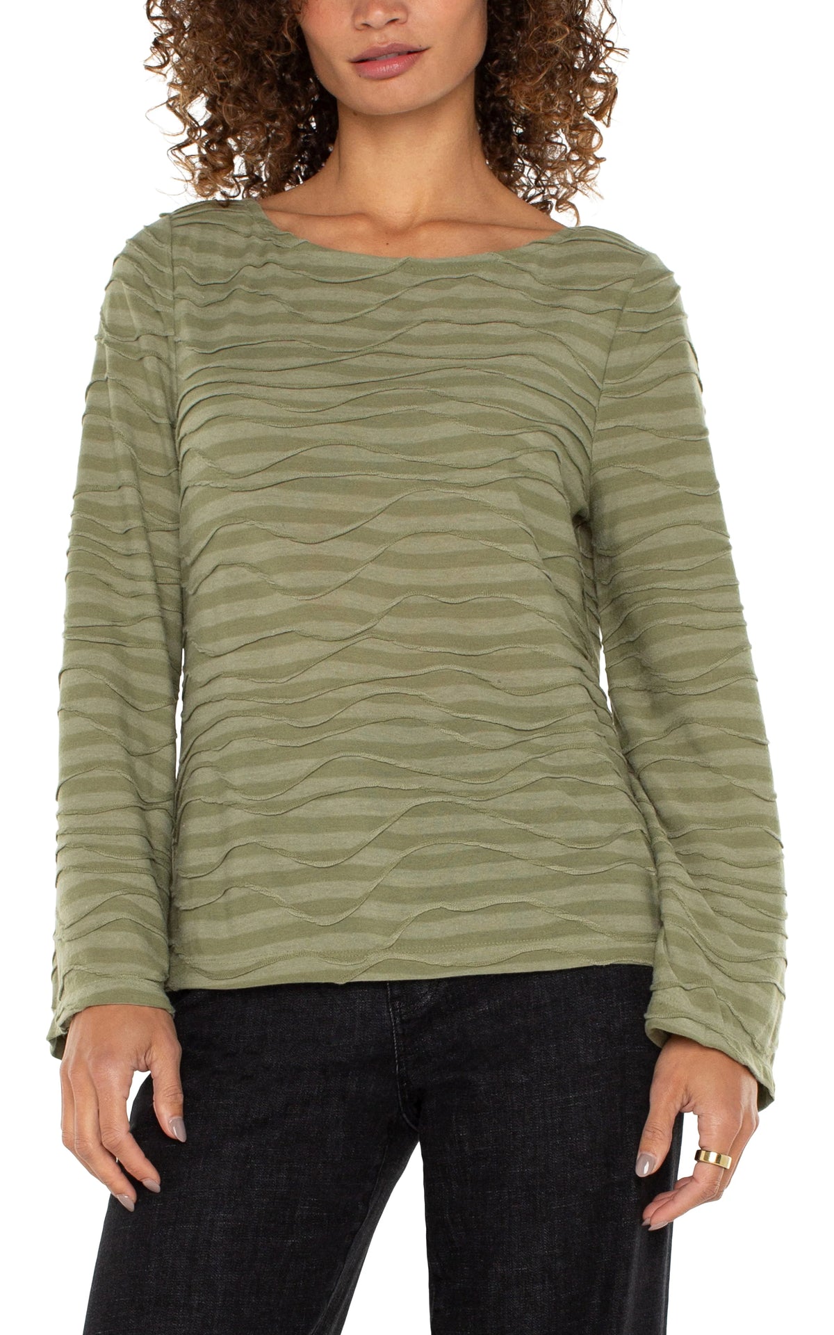 Flared Sleeve Boat Neck Knit Top