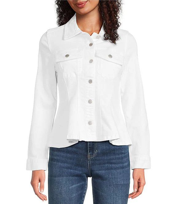 Fit & Flare Peplum Trucker Jacket White