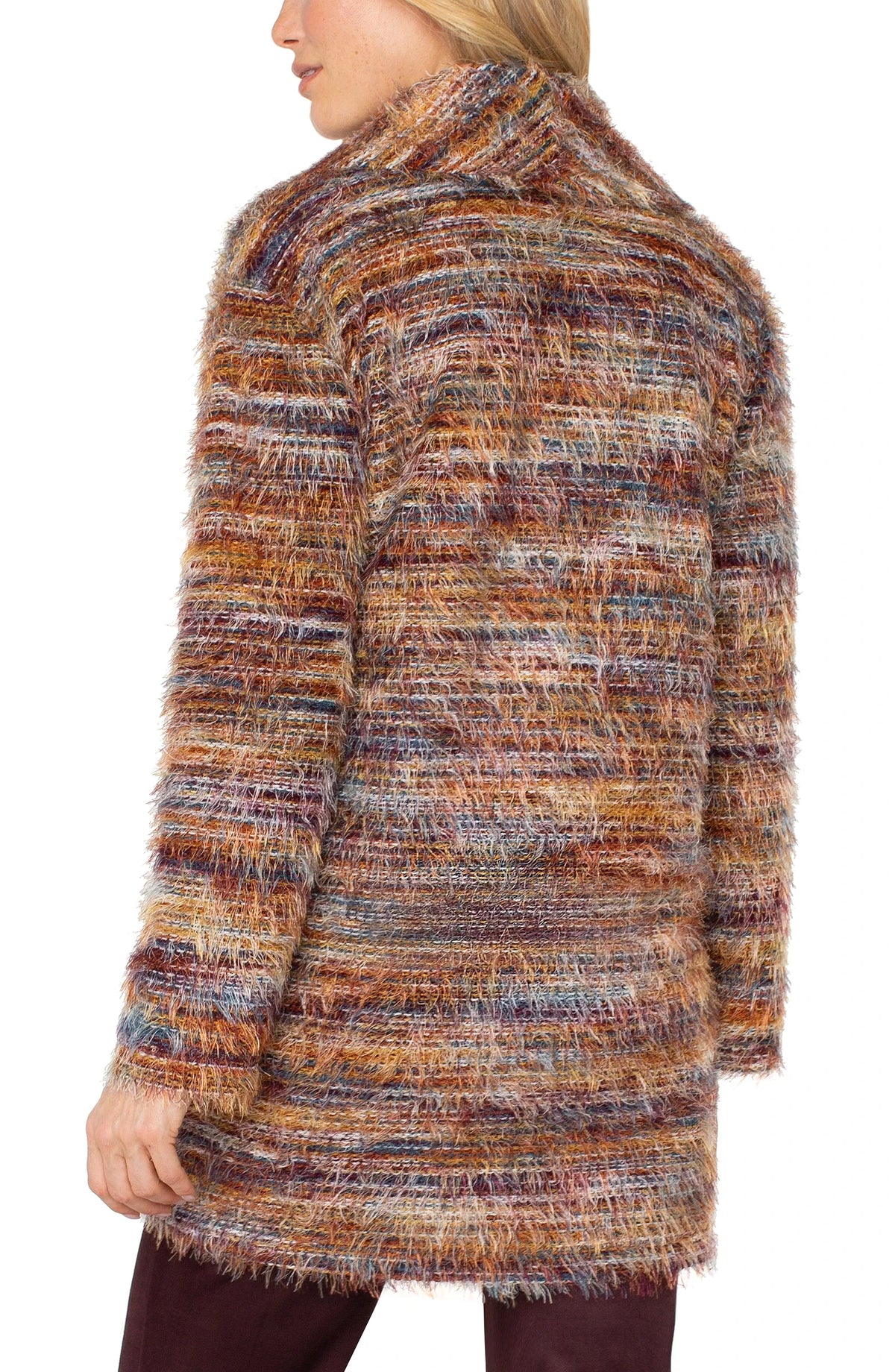 Open Front Coatigan Sweater Multi Feather Knit