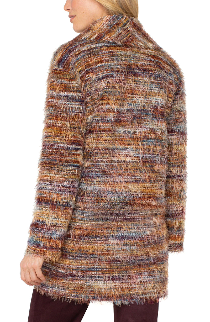 Open Front Coatigan Sweater Multi Feather Knit