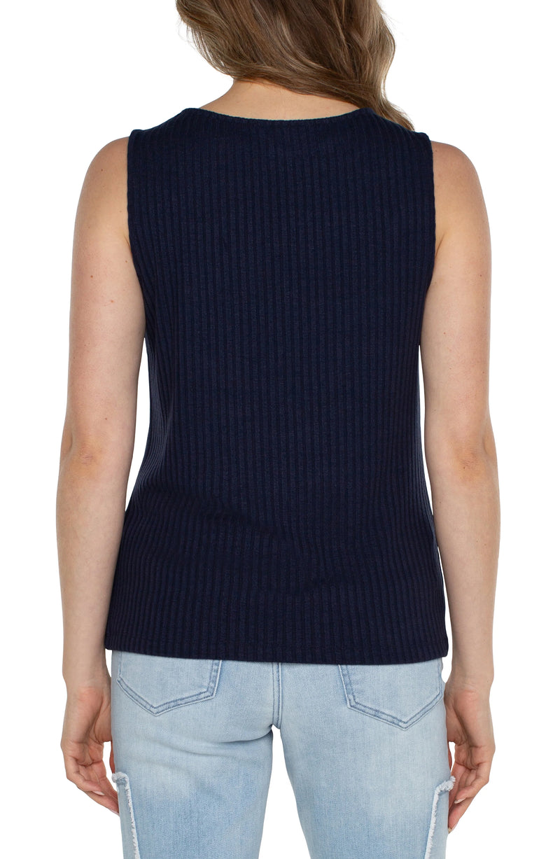 Sleeveless Boat Neck Rib Top