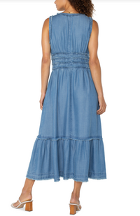 Smocked V Neck Maxi Dress