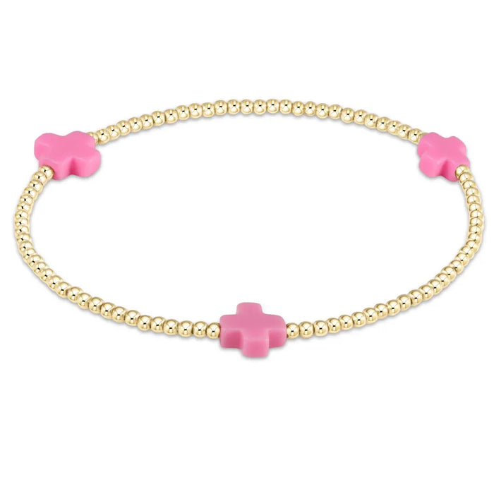 Signature Cross Small Pink Gold Pattern 2mm Bead Bracelet