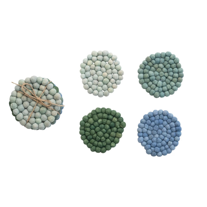 Wool Felt Ball Coaster Set