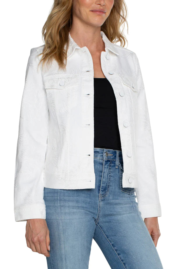 Classic Jean Jacket White Embroidery