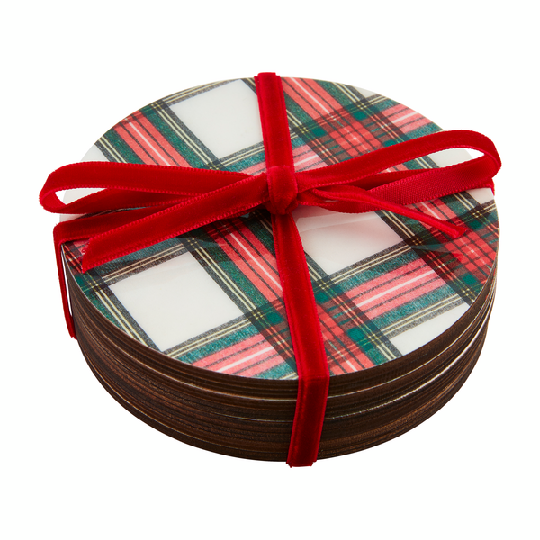 White Tartan Lacquer Coaster Set