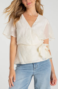 Wrap Front Woven Top W/ Tie