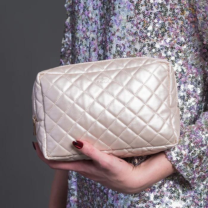 2-Way Toiletry Bag Champagne Quilted