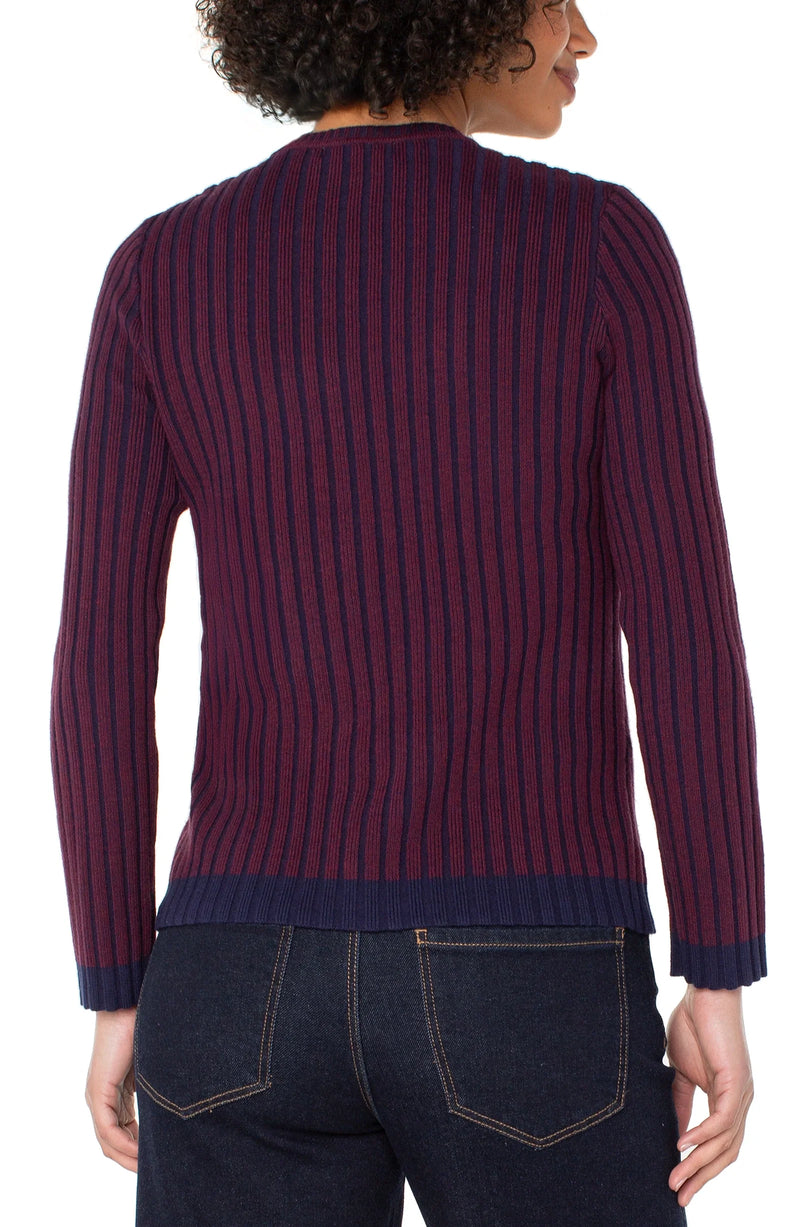 Long Sleeve Crew Neck Ribbed Sweater Cabernet Navy