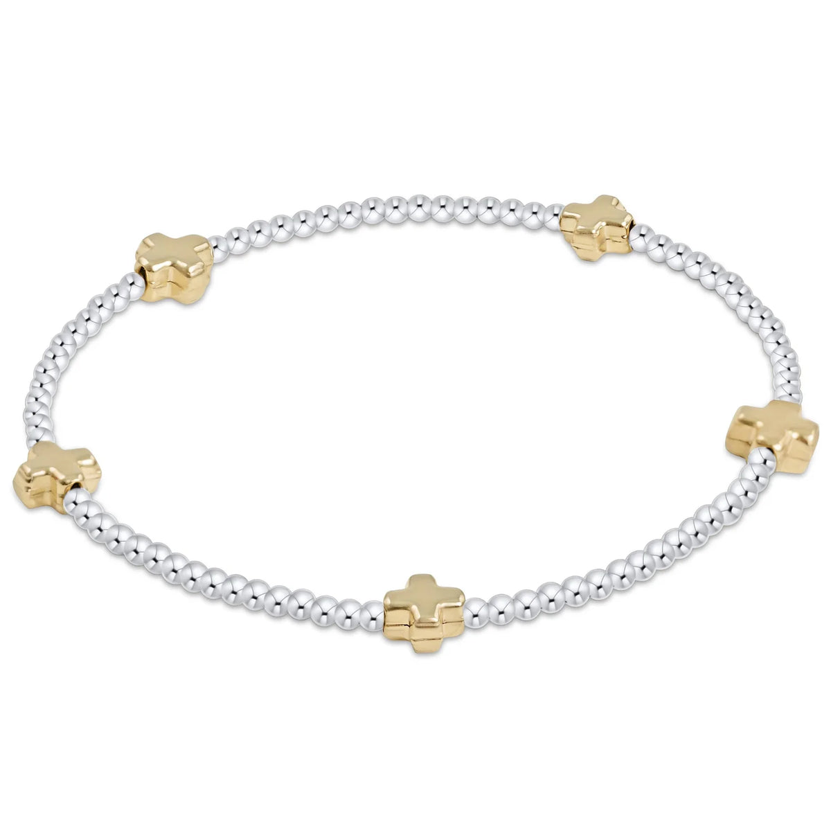 Signature Cross Small Sterling Mixed Metal Pattern 2mm Bead Bracelet