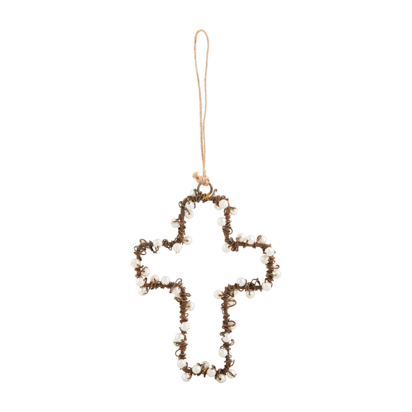 Cross Pearl & Wire Ornament