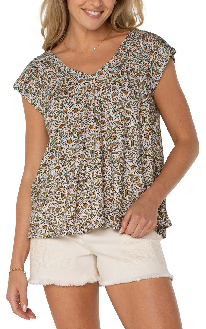 Dolman Tie Back Woven Top Olive Leaf