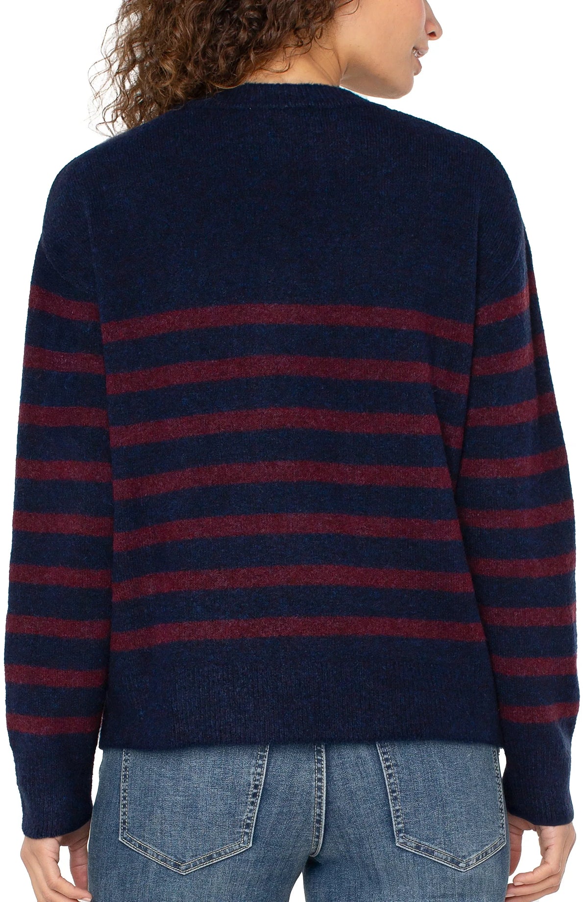 Crew Neck Drop Shoulder Sweater Burgundy Navy