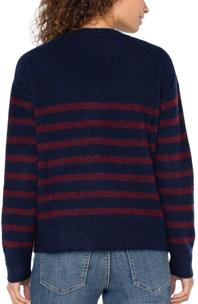 Crew Neck Drop Shoulder Sweater Burgundy Navy