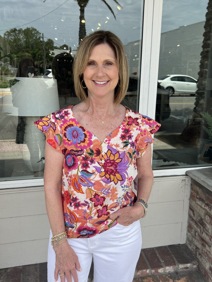 Flutter Sleeve Button Front Top