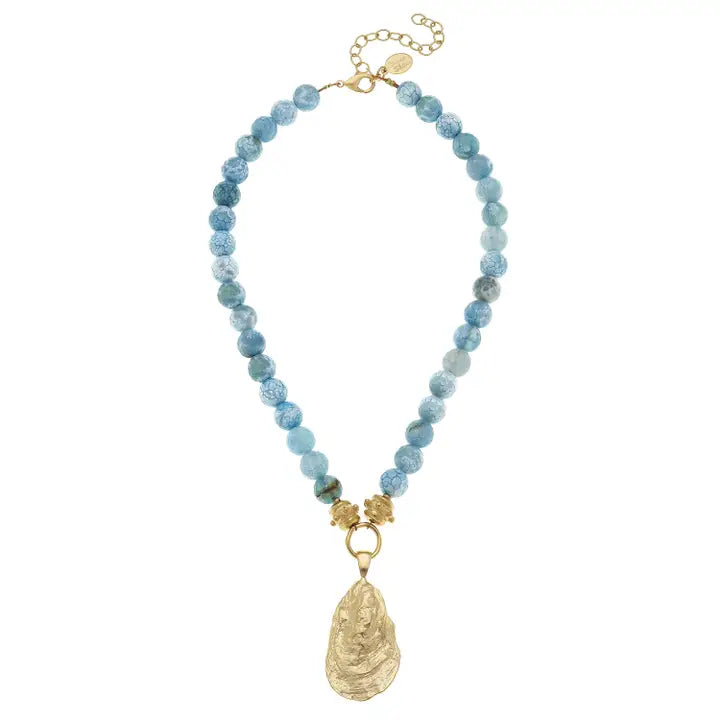Oyster Shell Fire Aqua Necklace