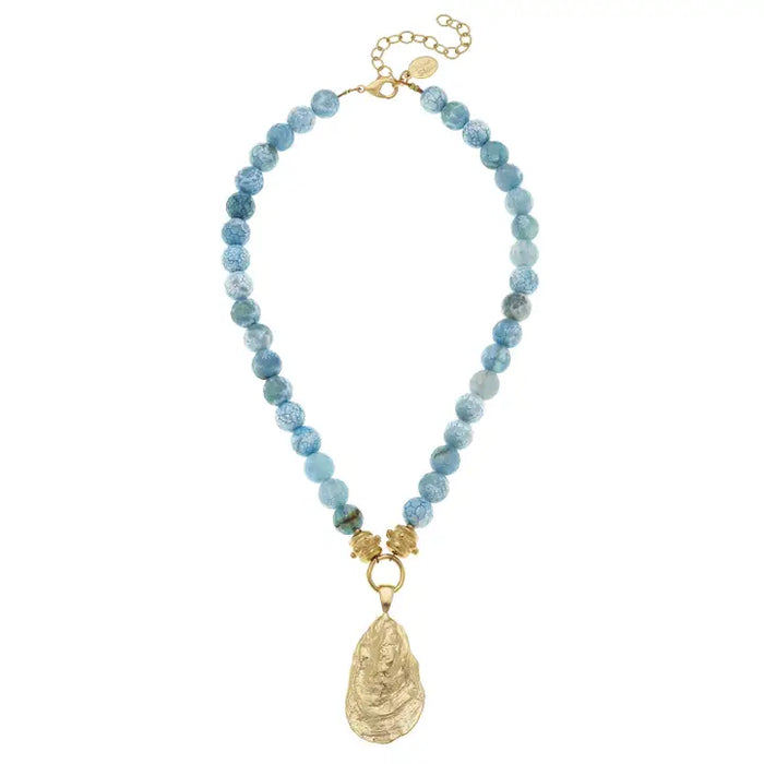 Oyster Shell Fire Aqua Necklace
