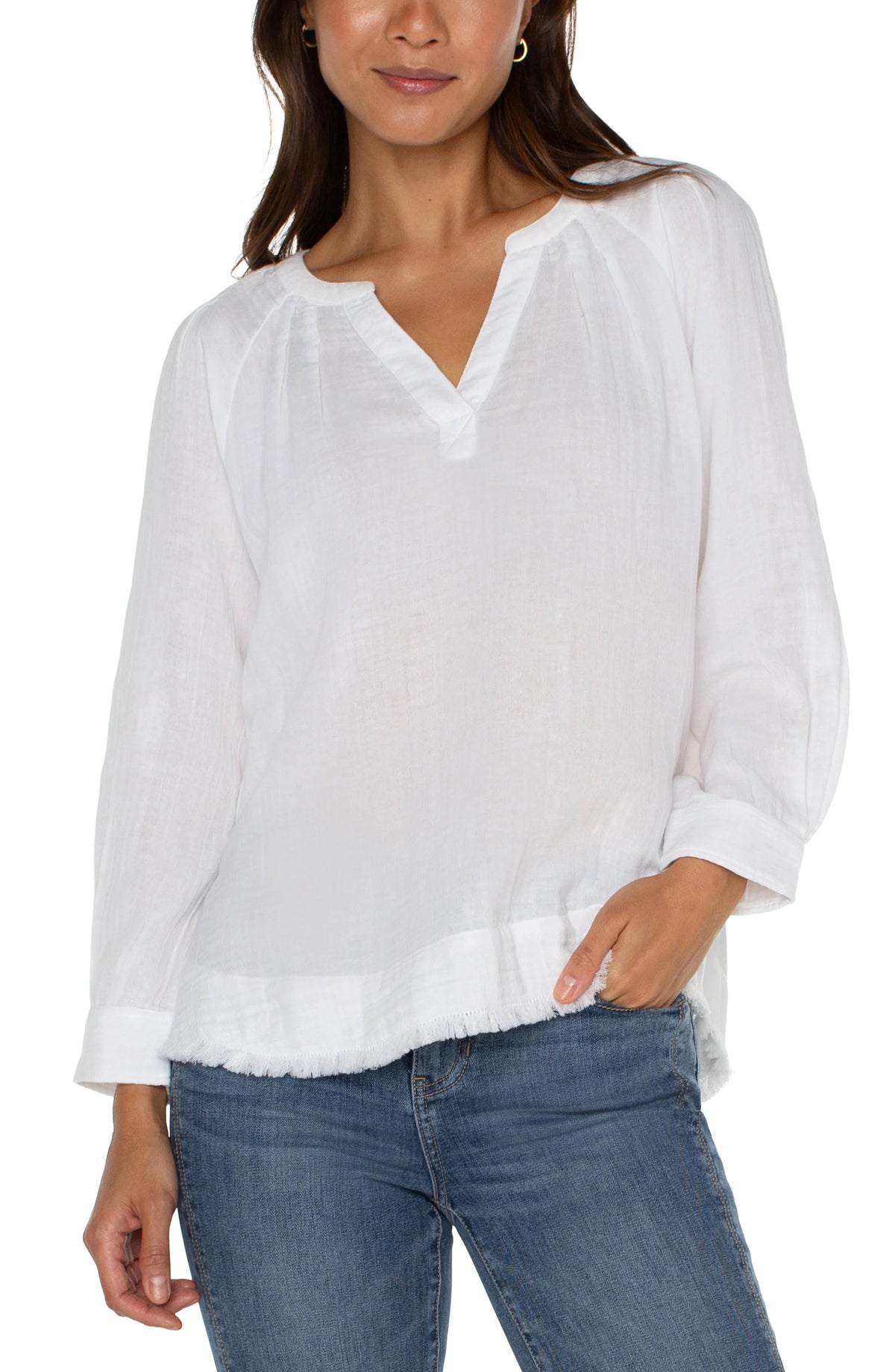 3/4 Sleeve Raglan Top White