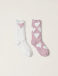 Barefoot Dreams CozyChic Heart Sock Set - Pink Peony/Pearl