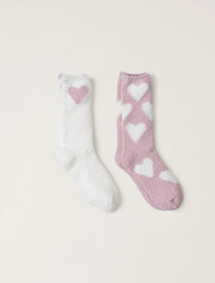 Barefoot Dreams CozyChic Heart Sock Set - Pink Peony/Pearl