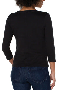 3/4 Sleeve Scoop Neck Knit Tee Black