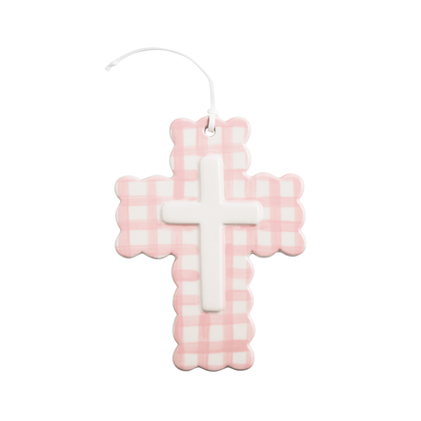 Pink Ceramic Gingham Cross