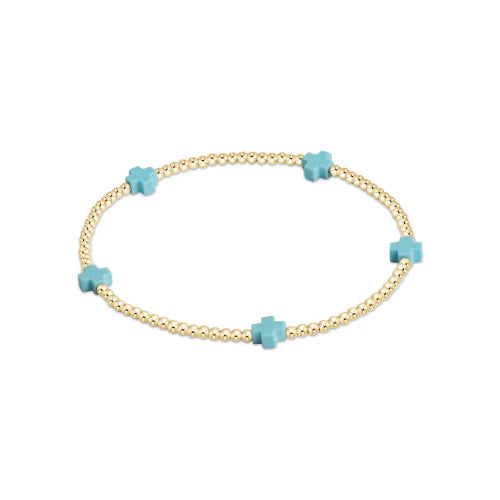 Signature Cross Small Gold  Pattern 2mm Bead Bracelet