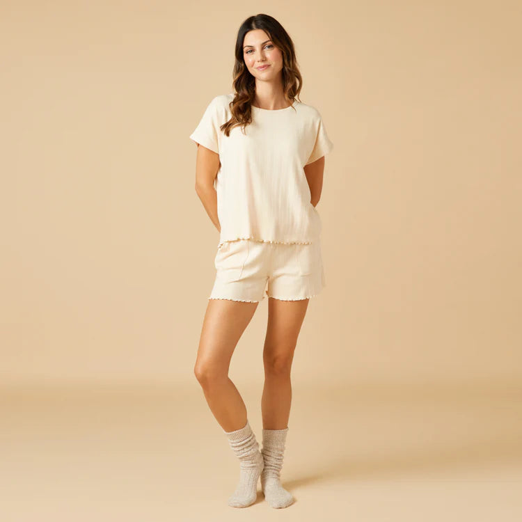Pointelle Slouchy Tee with Lettuce Edge