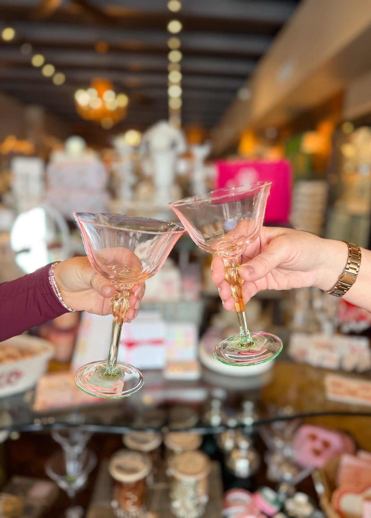 Hand-Blown Stemmed Wine Glass, Pink, Yellow & Green Glass
